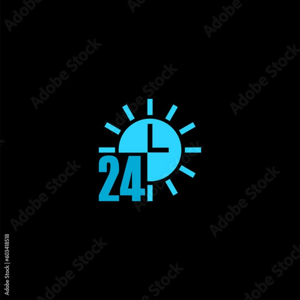 Fototapeta 24 hours order execution or delivery service outline icon isolated on black background
