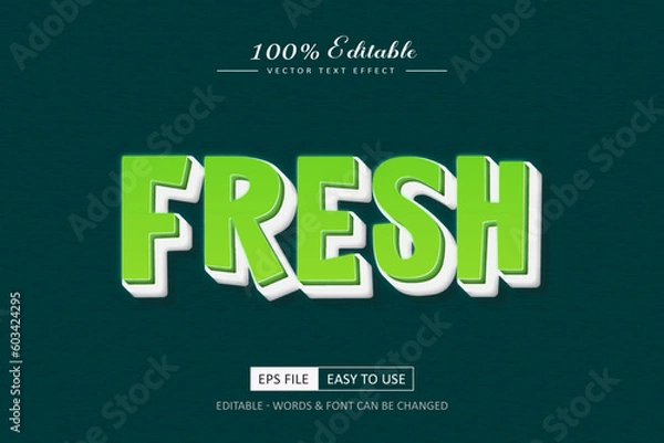 Fototapeta Fresh 3d editable text design - editable text green and white color