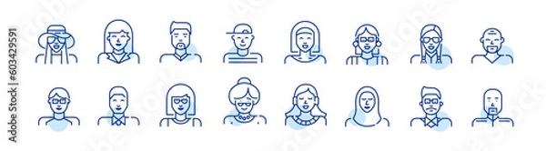 Fototapeta Set of people avatar icons. Pixel perfect, editable stroke icons set