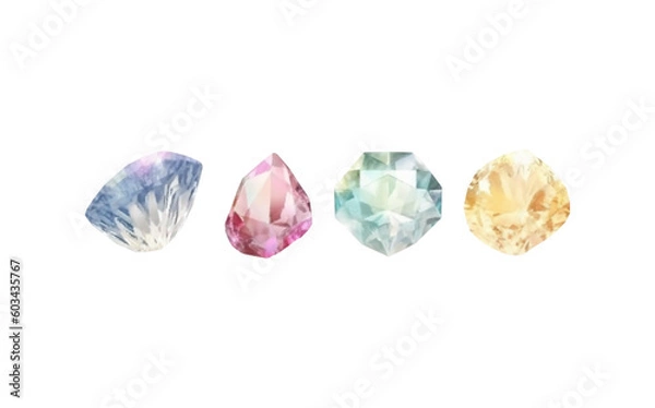Fototapeta A collection of images of diamonds of various geometric shapes, colors and sizes.Glass shiny crystals with different shades reflecting light.Vector realistic set of glow gemstone or colorful ice.