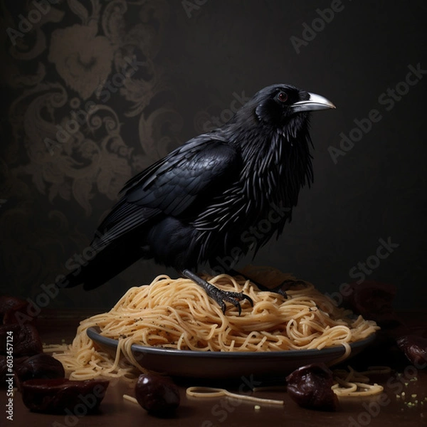 Fototapeta raven on a spaghetti, using ai