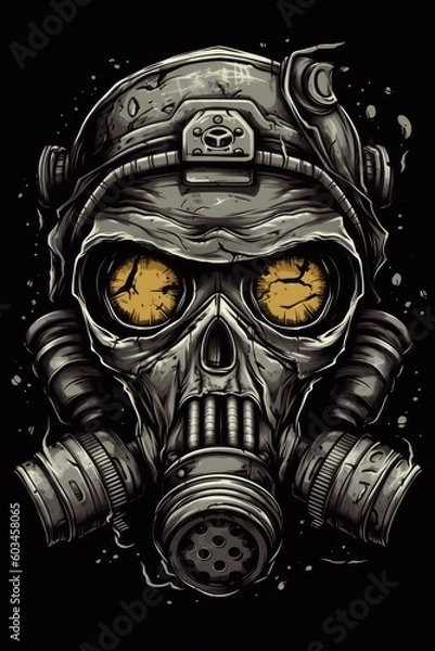Obraz Cartoon Gas mask skull Tshirt design. Generative AI