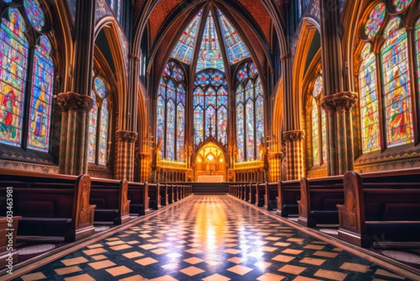 Fototapeta Cathedral interior architecture. Generative AI