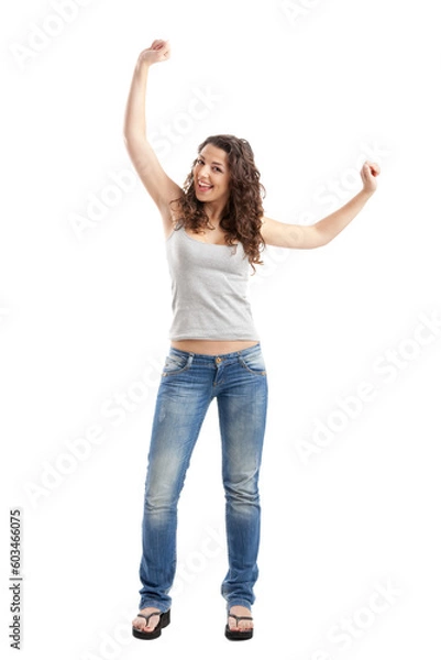 Obraz Portrait of a happy young woman isolated over white background