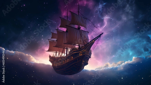 Fototapeta ship in the sea, space
