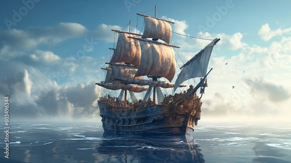 Fototapeta ship in the ocean, pirates, ols navy, sea, river