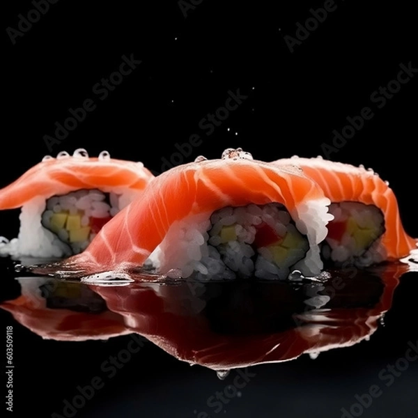 Obraz sushi with salmon Generative AI.