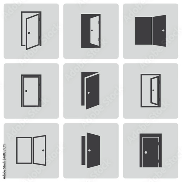 Obraz Vector black door icons set