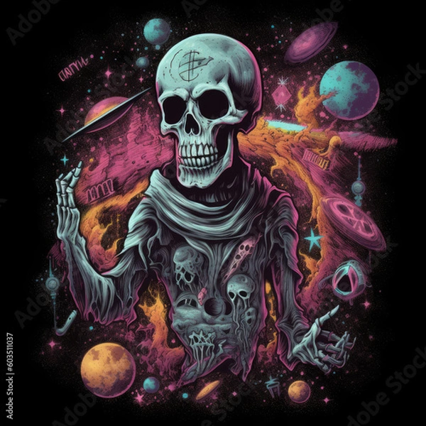 Obraz psychedelic skeleton occult wizard - by generative ai
