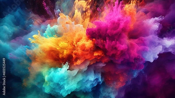 Obraz Splash of color paint, water or smoke on dark background, abstract pattern, concept of explosion, watercolor, burst, explode, art.