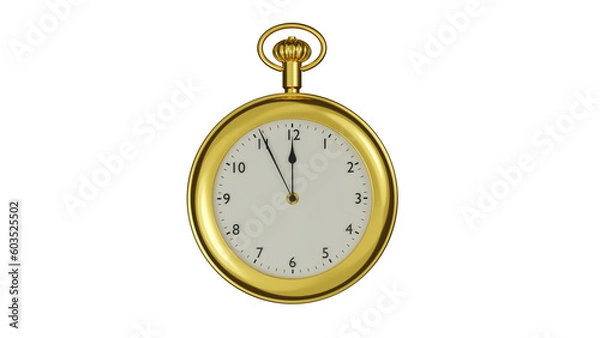 Fototapeta Golden vintage pocket watch isolated on transparent background. Clock concept. 3D render