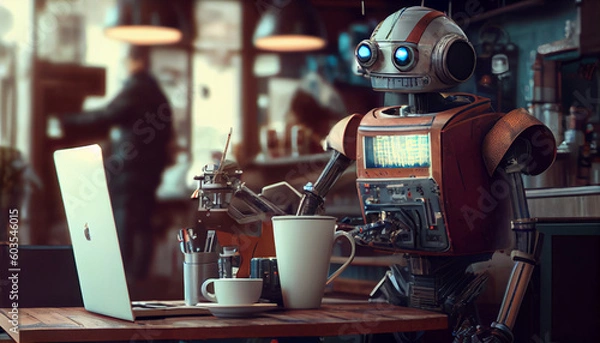 Fototapeta Robot working in a coffee shop instead of human Ai generated image