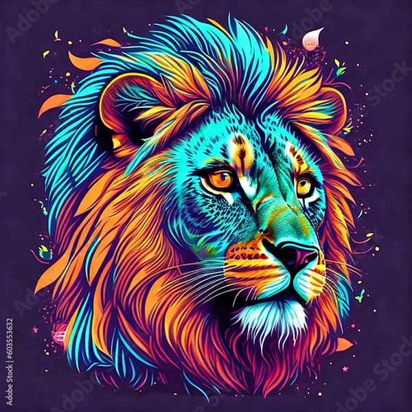 Fototapeta Lion, vector design, vibrant colors, AI generated