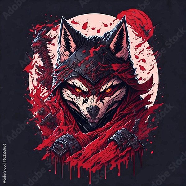 Fototapeta Wolf warrior, vector design, vibrant colors, AI generated