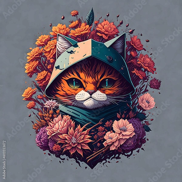 Fototapeta warrior cat, vector design, vibrant colors, AI generated