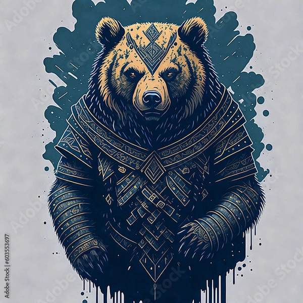 Fototapeta warrior bear, vector design, splash vibrant colors, generated by AI