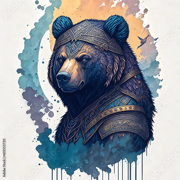 Fototapeta warrior bear, vector design, splash vibrant colors, generated by AI