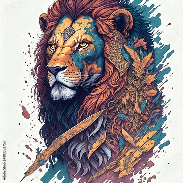 Fototapeta Lion, vector design, vibrant colors, AI generated