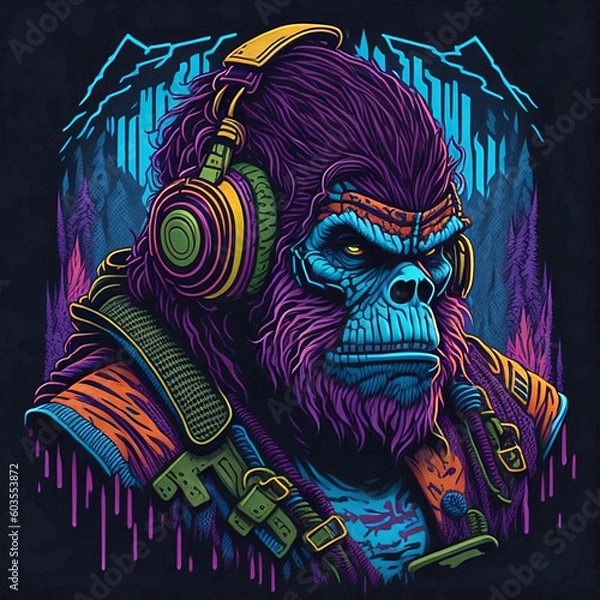 Fototapeta Bigfoot, vector design, vibrant colors, AI generated