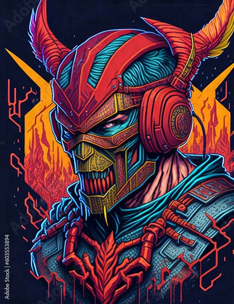 Fototapeta Monster warrior, vector design, vibrant colors, AI generated