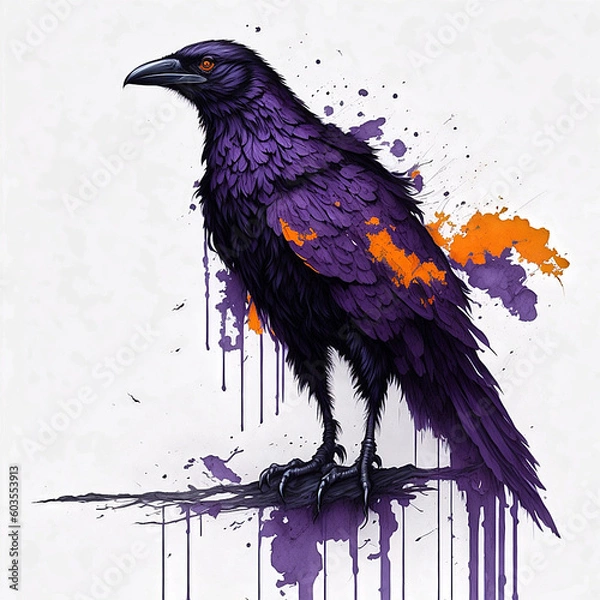 Fototapeta Crow in splash colors style, generated by AI