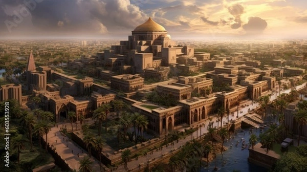 Fototapeta Ancient Mesopotamia, Mesopotamian civilizations formed on the banks of the Tigris and Euphrates rivers in what is today Iraq and Kuwait, Generative AI