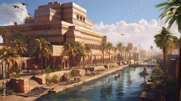 Fototapeta Ancient Mesopotamia, Mesopotamian civilizations formed on the banks of the Tigris and Euphrates rivers in what is today Iraq and Kuwait, Generative AI