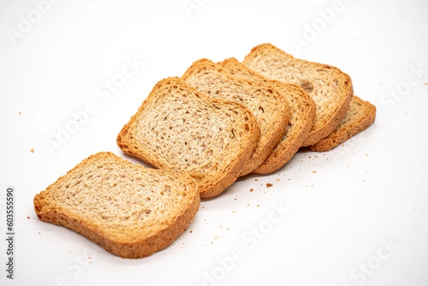 Obraz toasted bread slices for breakfast isolated on white studio background