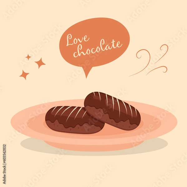 Obraz potato cake on a plate with chocolate topping