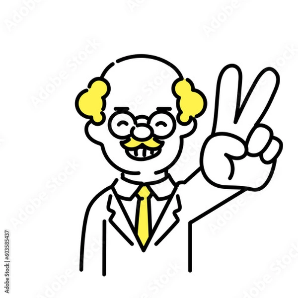 Fototapeta かわいい人物のイラストシリーズ _ 博士_シニア _ ピースサイン