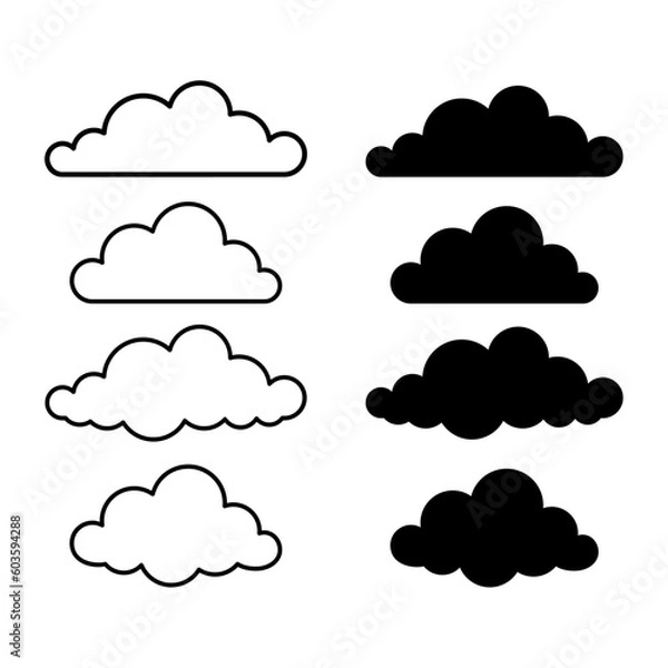 Obraz Vector sets of cloud silhouettes and outline clouds