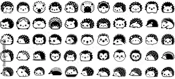 Fototapeta Cute hedgehog vector icon set