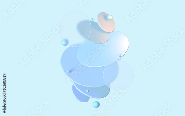 Obraz Abstract 3d glassmorphism background design with geometric spheres. Wallpaper, background for business presentations.