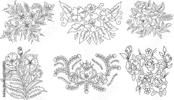 Obraz Set of Hand drawn flowers 