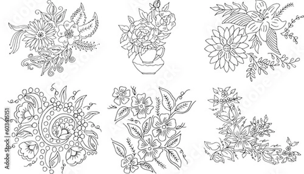 Obraz Set of hand drawn flowers illustrations 