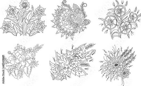 Obraz Set of hand drawn flowers template  