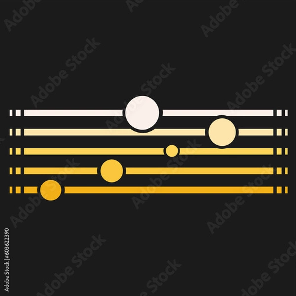 Fototapeta Five Yellow Gradient Lines with Circles Illustration, Black Background