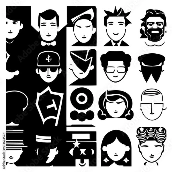 Obraz characters vector design black and white
