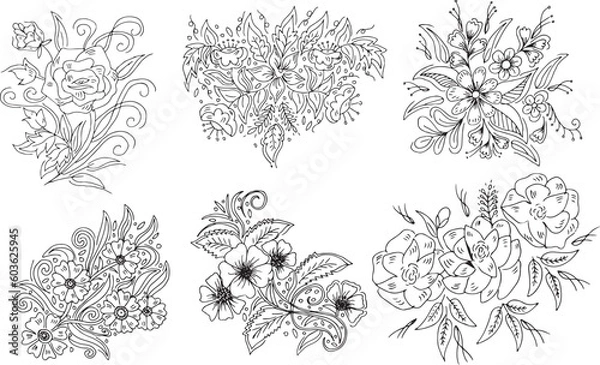 Obraz set of hand drawn flowers