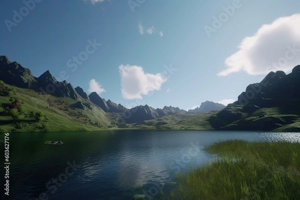 Fototapeta lake and mountains Generative Ai