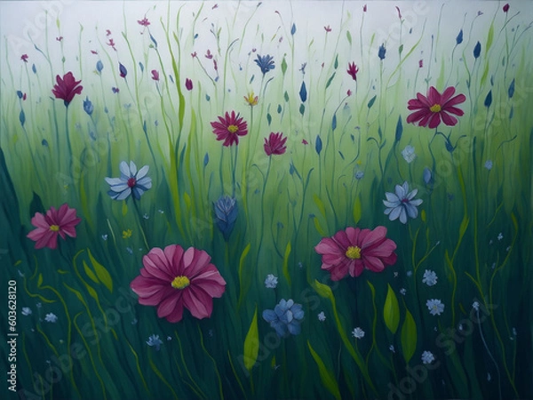 Obraz flower meadow painting Art Landscape Nature Colors Canvas Generative AI