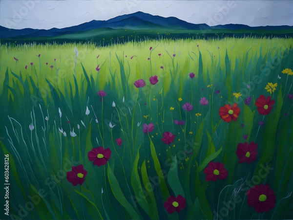 Obraz flower meadow painting Art Landscape Nature Colors Canvas Generative AI