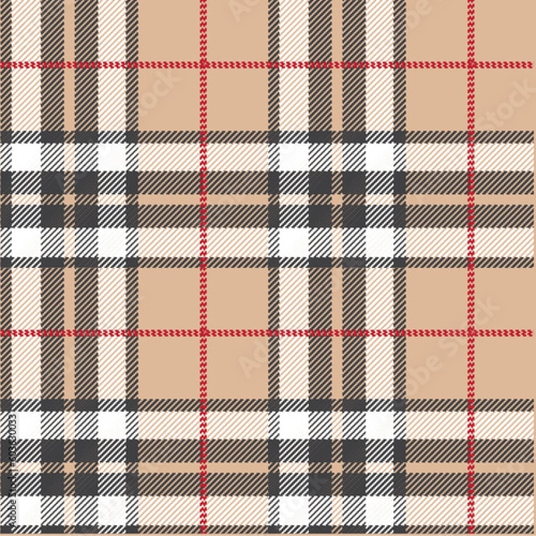 Fototapeta ベージュと白色と黒色と赤色のタータンチェック柄素材