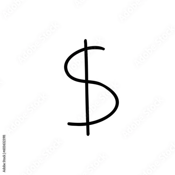 Fototapeta Scribble currency money finance sign icon dollar usd. Vector illustration in hand drawn cartoon doodle style isolated on white background. For card, typography, banks, presentation.