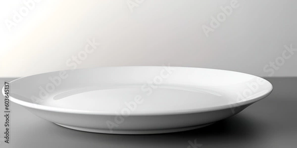 Obraz A simple white plate on the table, side view. Empty plate on a light background