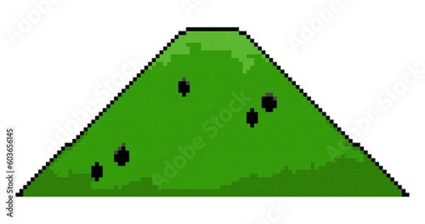 Fototapeta Old video game background.Hill, greenery pixel art