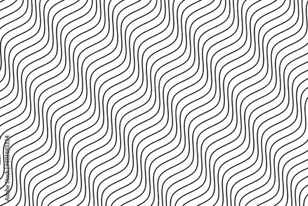 Fototapeta Black water wave lines fabric pattern on white background vector. Abstract liquid wavy stripes pattern. Diagonal optical illusion curve strips. Wall and floor ceramic tiles pattern.