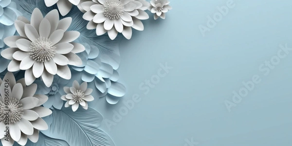 Fototapeta Blue flower paper art background copy space by generative AI tools