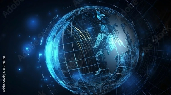 Fototapeta blue 3d earth with technology design background created with generative ai