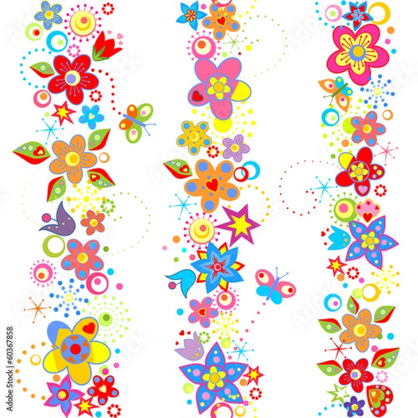 Fototapeta Funny seamless floral borders